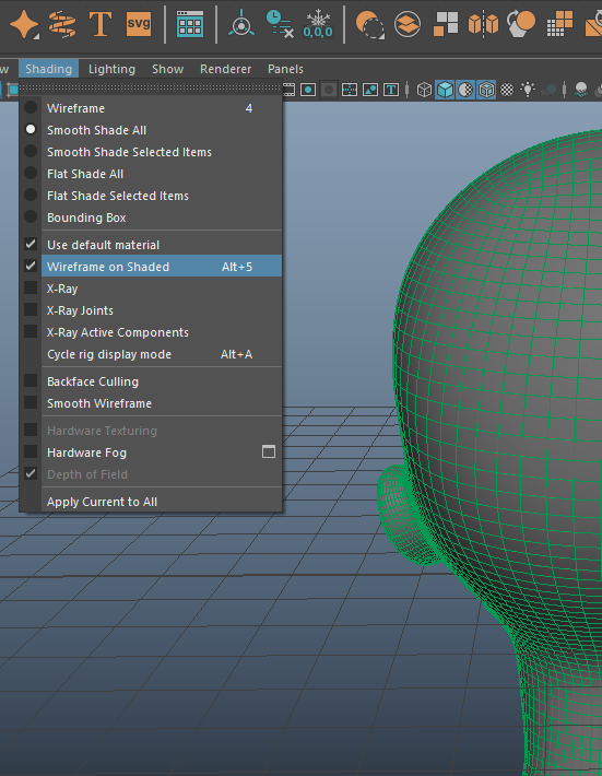 wireframe on shaded display